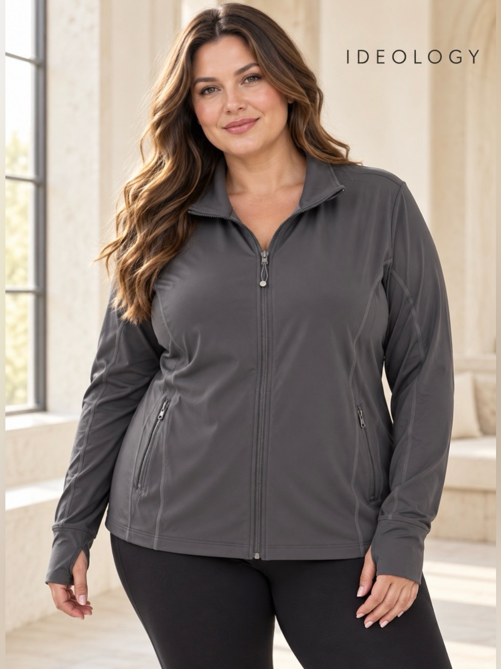 Ideology Women's Charcoal Gray Full-Zip Utility Jacket Size 3X